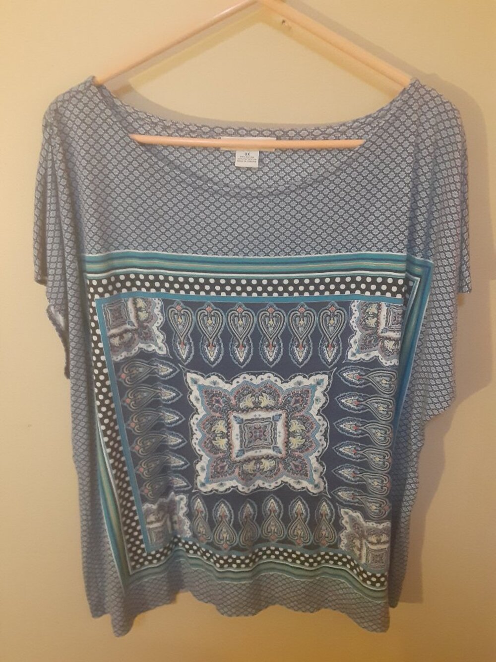 Liz Claiborne Plus Size 3X Boho Paisley Blouse Blue Medallion Tunic Top Flawless
